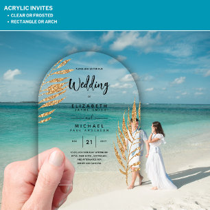 ACRYLIC Wedding Invites Tropical Gold Leaf Beach Invitations