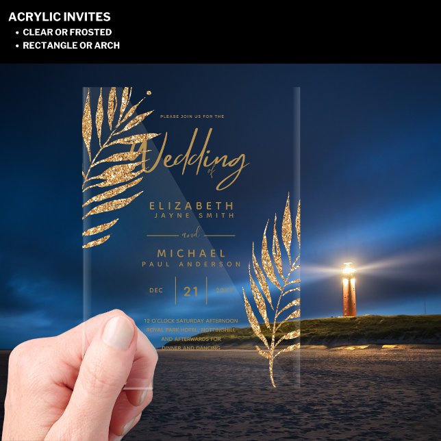 ACRYLIC Wedding Invites Tropical Gold Leaf Beach Invitations (Creator Uploaded)