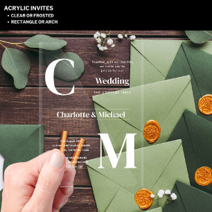 ACRYLIC Wedding Invites WHITE TEXT Bold Initials Acrylic Invitations