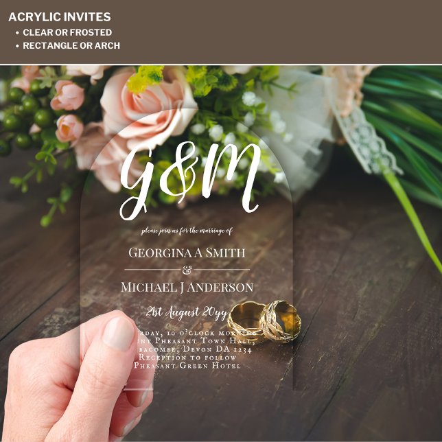 ACRYLIC Wedding Invites WHITE TEXT Bold Initials Invitations (Creator Uploaded)