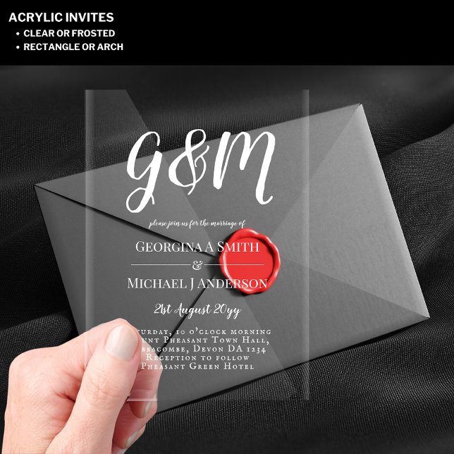 ACRYLIC Wedding Invites WHITE TEXT Bold Initials Invitations (Creator Uploaded)