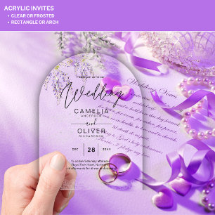 ACRYLIC Wedding Invites Wisteria Flowers Clear Acrylic Invitations