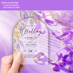 ACRYLIC Wedding Invites Wisteria Purple Floral  Invitations