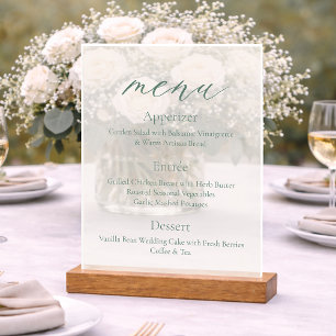 Acrylic Wedding Menu Sign with Wooden Base