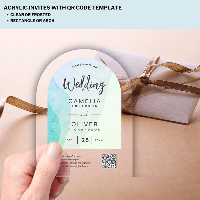 ACRYLIC WEDDING Sea Glass Abstract QR Code RSVP Acrylic Invitations (Creator Uploaded)