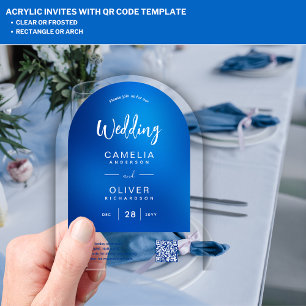 ACRYLIC WEDDING Sky Blue Ombre QR Code RSVP Invitations