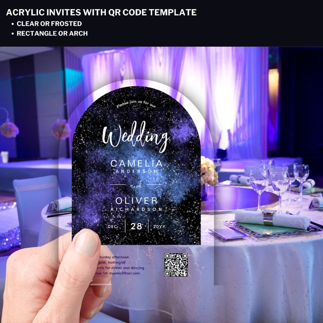 ACRYLIC WEDDING Starry Night Galaxy QR Code RSVP Acrylic Invitations (Creator Uploaded)