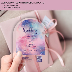ACRYLIC WEDDING Starry Night Pink Blue QRCode RSVP Acrylic Invitations