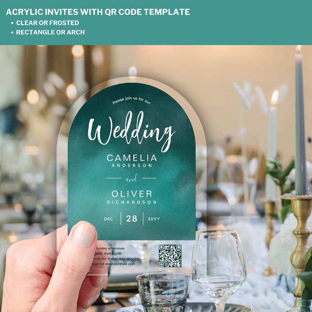 ACRYLIC WEDDING Teal Green QR Code RSVP Website Acrylic Invitations (Creator Uploaded)