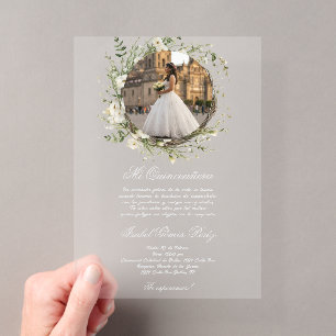 acrylic white dress quinceañera invitations