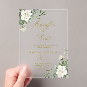 Acrylic white floral elegant Wedding Invitation