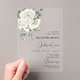 Acrylic White Floral Spanish Wedding Invitation
