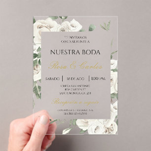 Acrylic white floral wedding acrylic invitations