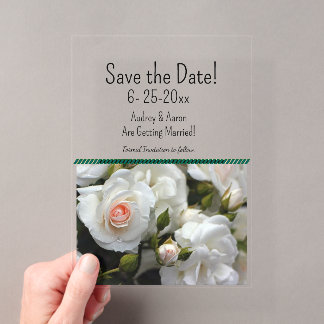 Acrylic White Roses Save the Date Invitations