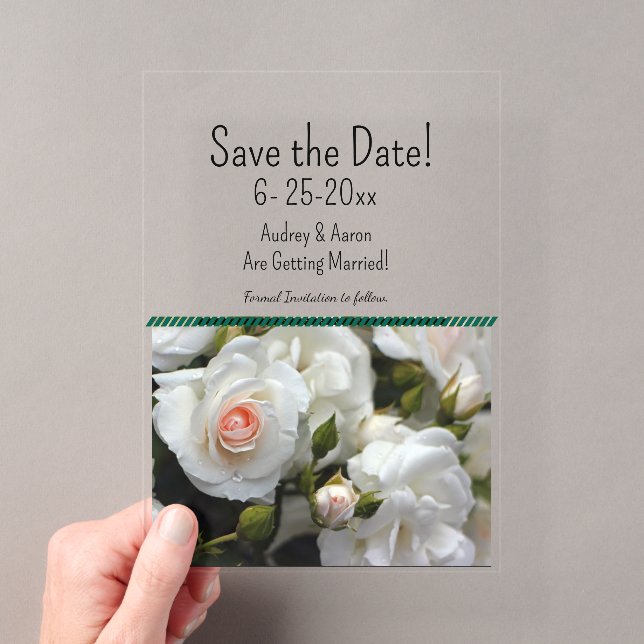Acrylic White Roses Save the Date Invitations (Insitu (Handheld))