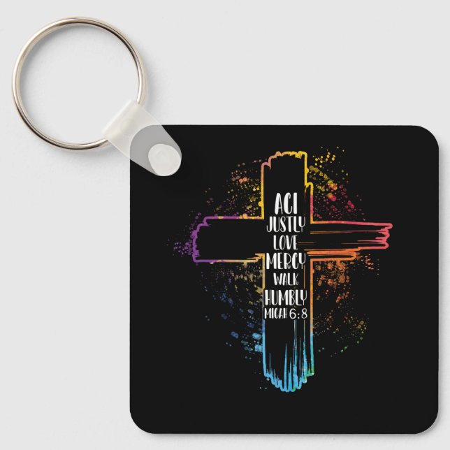 Act Justly Love Mercy Walk Humbly Micah 6 8 Bible  Key Ring (Front)
