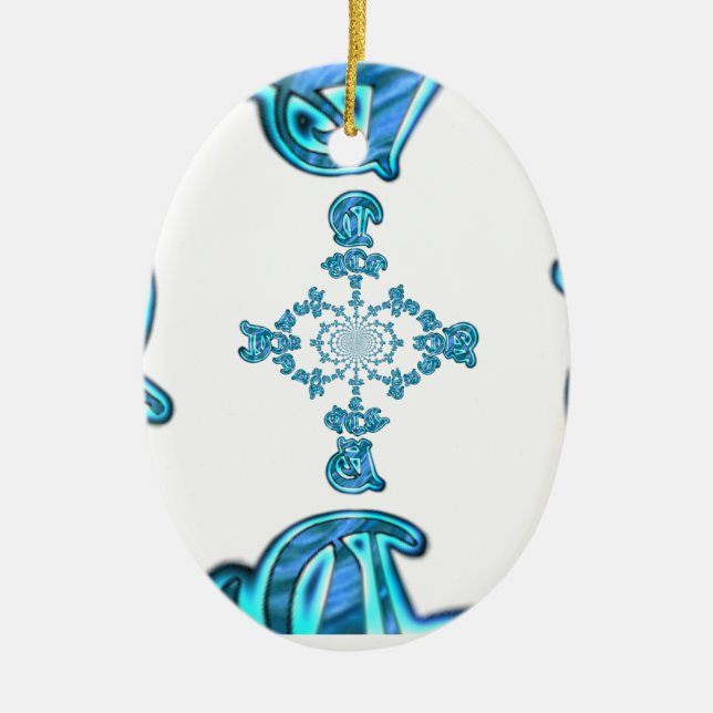 Action Cyan Teal Abstract Graffiti Art Print Ceramic Ornament (Front)