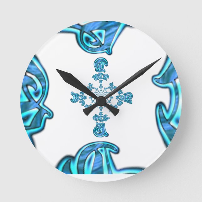 Action Cyan Teal Abstract Graffiti Art Print Round Clock (Front)