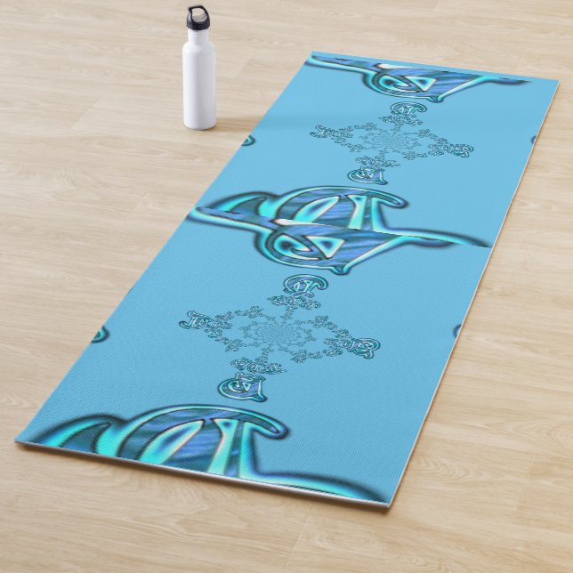 Action Cyan Teal Abstract Graffiti Art Print Yoga Mat (In Situ)