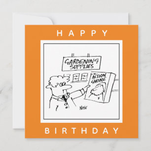 Action Gnome in the Garden Centre Cartoon Card