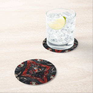 Action-Packed Fire Truck on Leather Round Paper Coaster