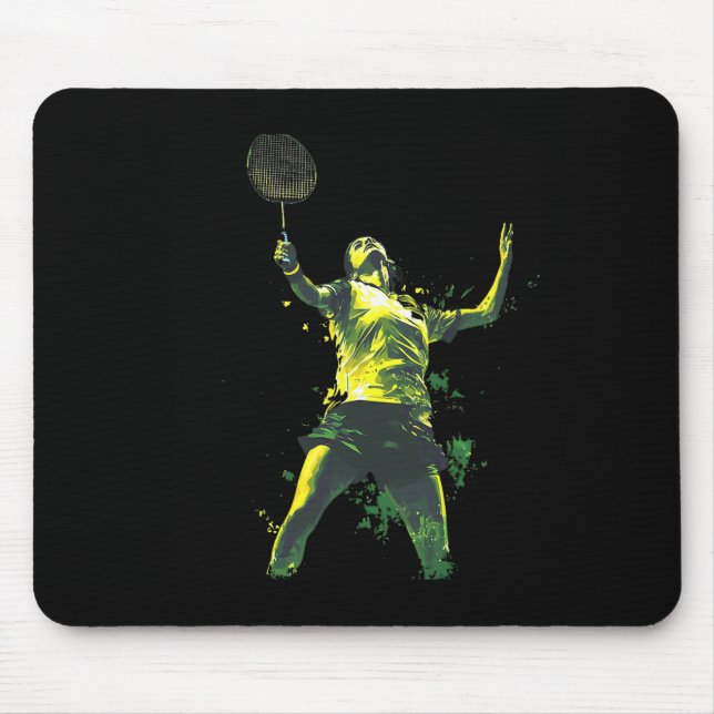 Action-packed Woman Playing Badminton  Mouse Pad (Front)