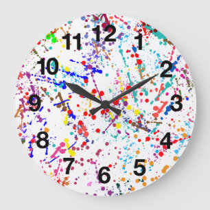 Action Painting Splatter Art Large Clock