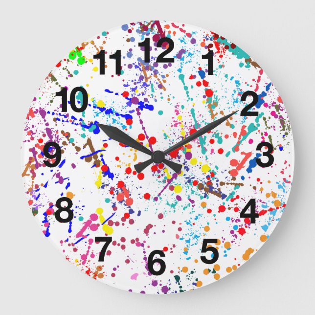 Action Painting Splatter Art Large Clock (Front)