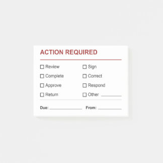 Action Required Checklist Review Post-it Notes