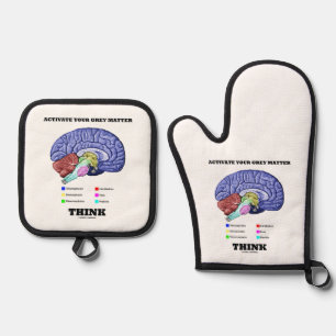 Activate Your Gray Matter Think Anatomical Brain Oven Mitt & Pot Holder Set
