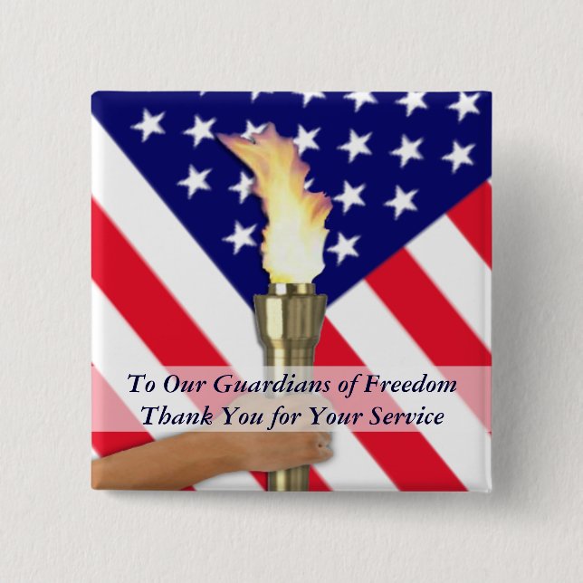 Active Duty Military or Retired Veterans Thank You 15 Cm Square Badge (Front)