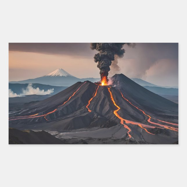Active Volcano Near The Mountains Rectangular Sticker (Front)
