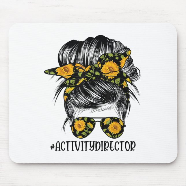 Activity Director Messy Hair Woman Bun Sunflower H Mouse Pad (Front)