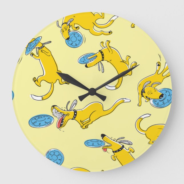 Activity dogs: frisbee sports pattern large clock (Front)