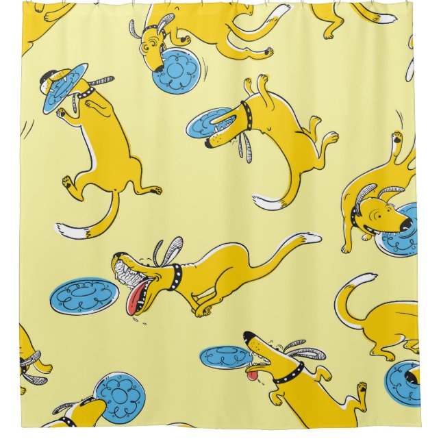 Activity dogs: frisbee sports pattern shower curtain (Front)