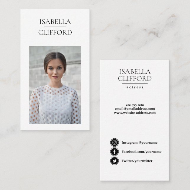 Actor Dancer Model  Vertical Photo Social Media Business Card (Front/Back)