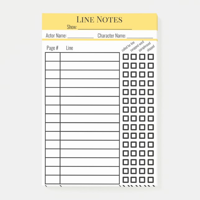 Actor Line Notes chart (Front)