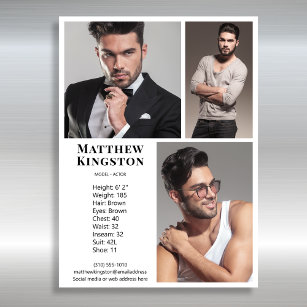 Actor Model 3 Photo Pro Comp Card Template White