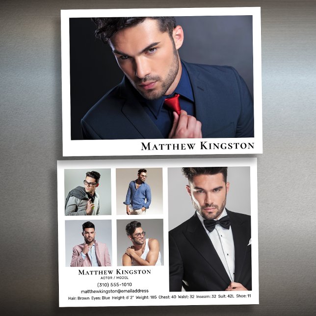 Actor Model 6 Photo Zed Card Portfolio Template (Available in high quality print or digital download for quick messaging, email or self printing.)