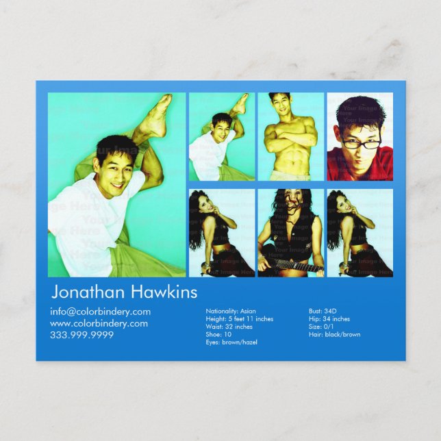Actor & Model Blue Headshot Comp Postcard (Front)