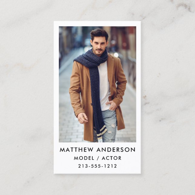 Actor Model Colour Photo Business Card - Wht (Front)