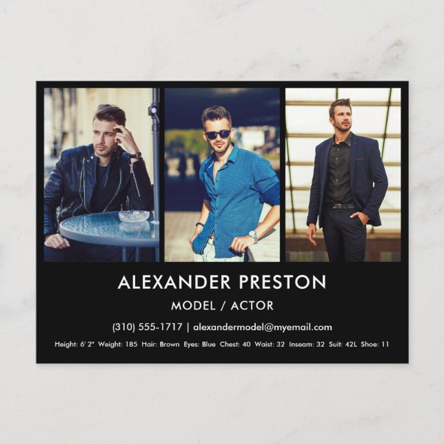 Actor Model Comp/Zed Card 3 Photo Black Postcard (Front)