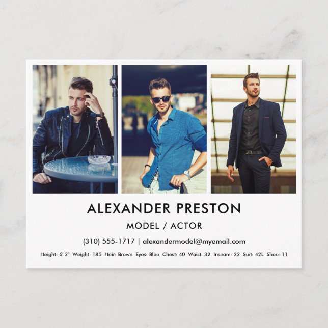 Actor Model Comp/Zed Card 3 Photo White Postcard (Front)