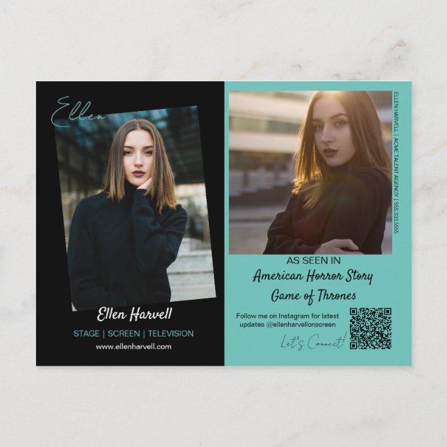 Actor Model Composite 3 Photo Promo Card Postcard (Back)