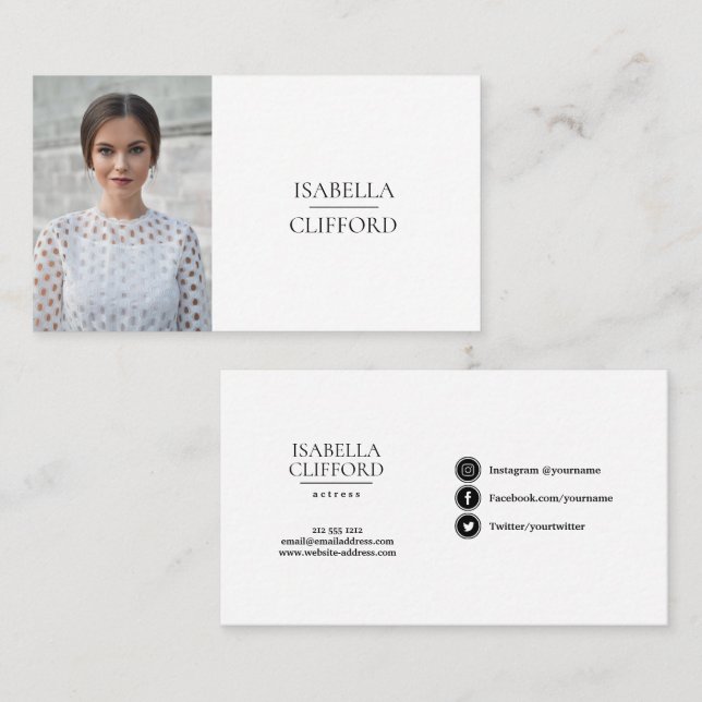 Actor Model Dancer Headshot Photo Social Media Business Card (Front/Back)