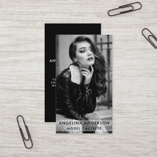 Actor Model Photo Business Card Black and White (Front/Back In Situ)