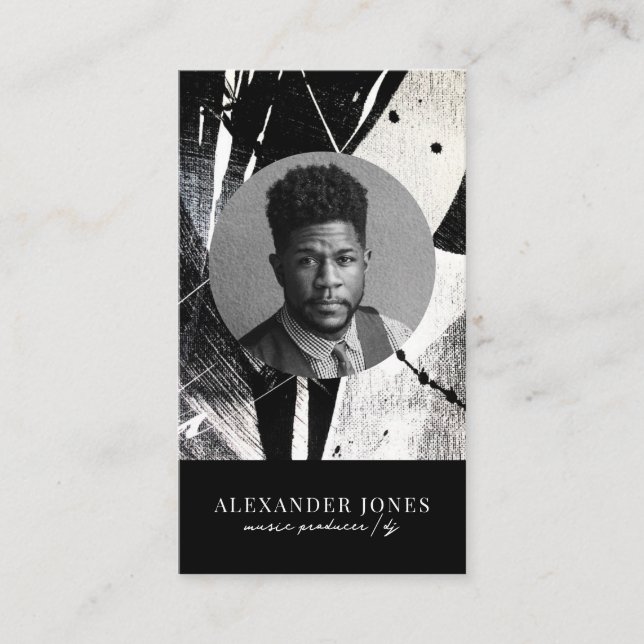 Actor Model Singer DJ Photo QR code Monochrome Business Card (Front)