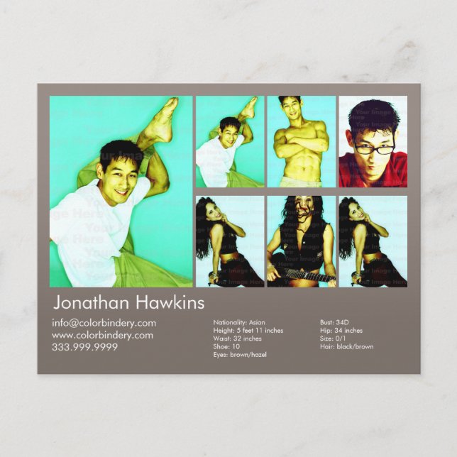 Actor & Model Warm Grey Headshot Comp Postcard (Front)