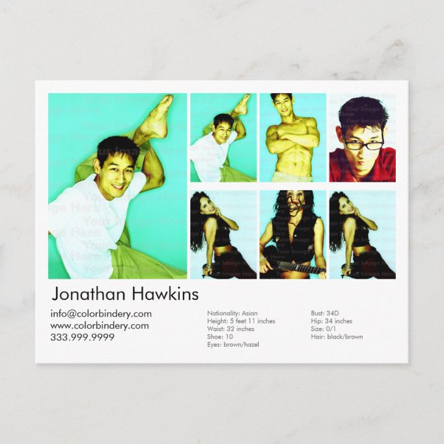 Actor & Model White Headshot Comp Postcard (Front)