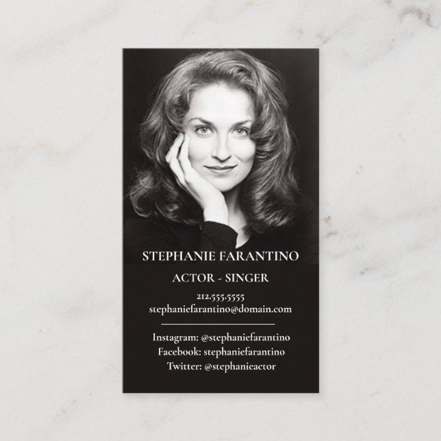 Actor Singer Black & White Vertical Photo Business Card (Front)